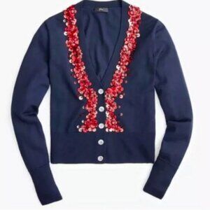 J. CREW NAVY BLUE RED SEQUIN EMBELLISHED CARDIGAN